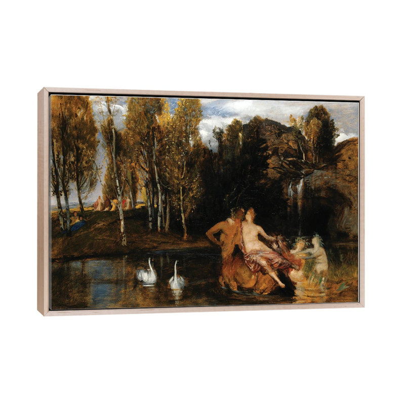 Les royaumes des bienheureux - ABQ31, H 32 po x l 48 po, Floater Framed Print Canvas without Mat, Beige