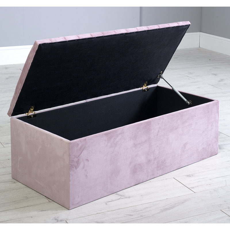 Dafydd 102cm Wide Faux Leather Rectangle Solid Colour Ottoman with Storage, Pink