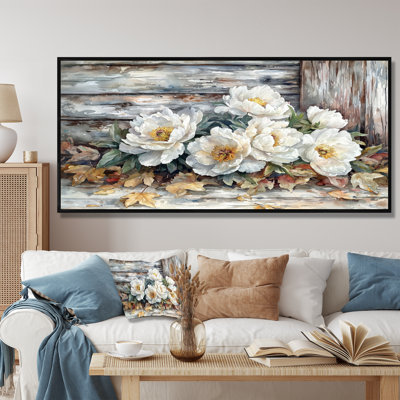 Pe pivoines près de la grange d'automne - pivoines, art mural sur toile