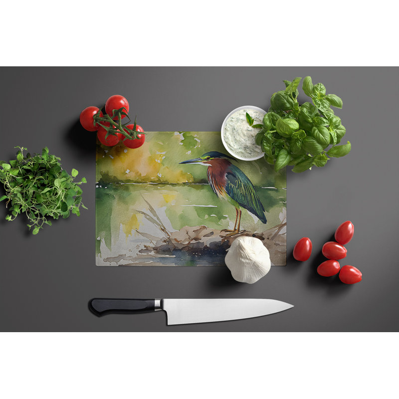 Green Heron Glass Cutting Board