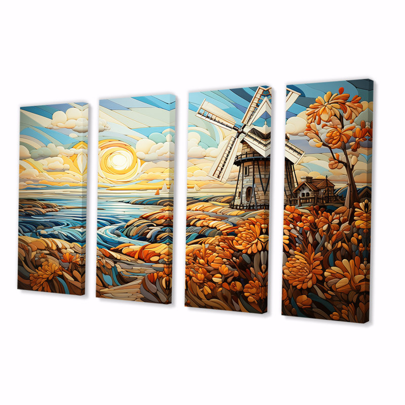 «Windmill Coastal Breeze - Wind Turbines», art mural 4 pièces, H 28 po x l 48 po