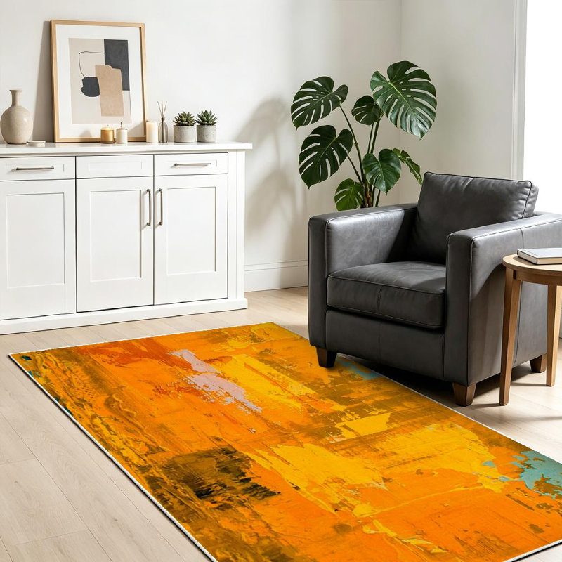 Tapis bleu lavable à la machine, peinture à l'huile sur toile, Rectangle 39" x 63"