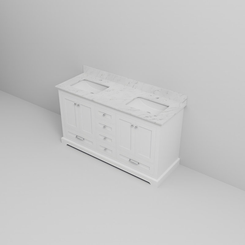 Meuble-lavabo double l 60 po x P 22 po Dukes, Blanc, Marbre de Carrare blanc