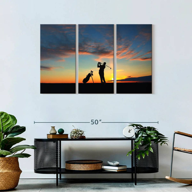 «Golfing at Sunset», reproduction d'art sur toile, H 28 po x l 45 po x P 1,25 po