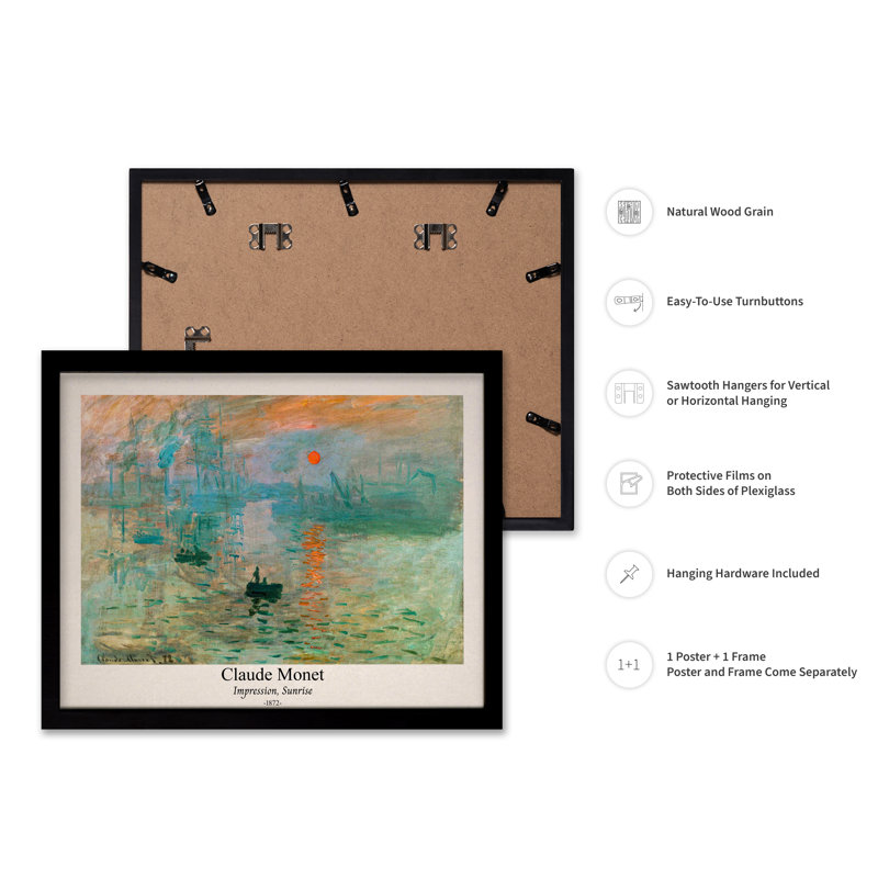 Claude Monet - Impression Sunrise No1, Black Framed, Poster, 18"H x 24"W
