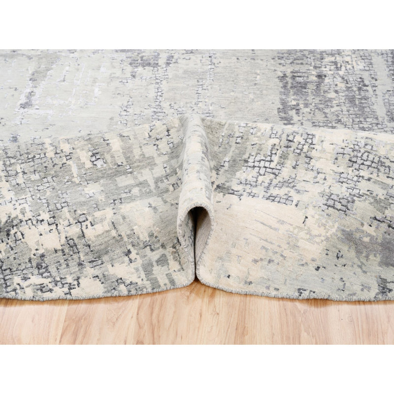 Tapis rond en soie et en laine noué à la main 11 pi 9 po x 11 pi 9 po BACA0AB8125143938611B312A93E68A5