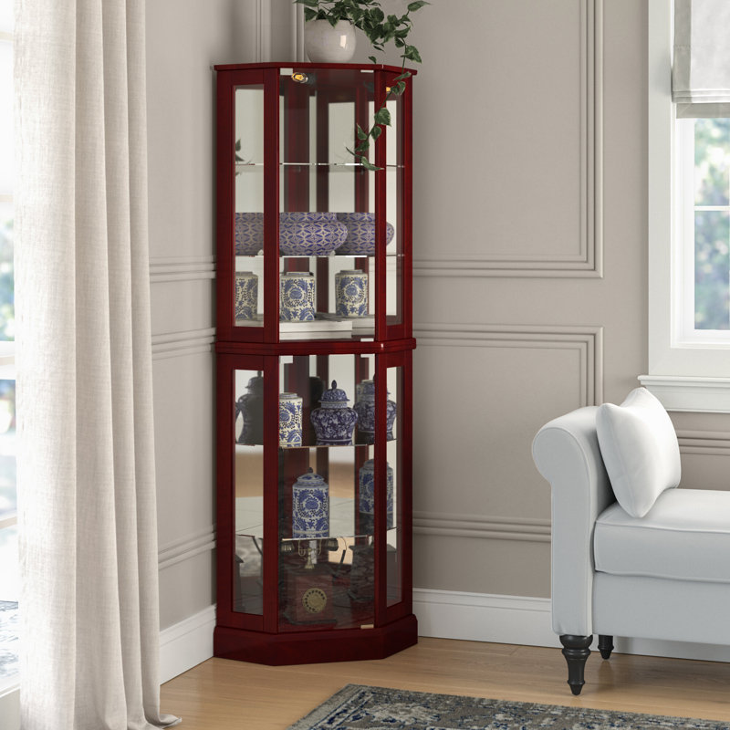 Vitrine de coin lumineuse en bois / verre Schmidt H 72 po, Merisier