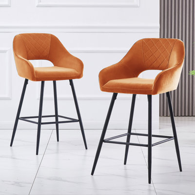 Sunni 67cm Velvet Upholstered Arm Bar Stool with Footrest