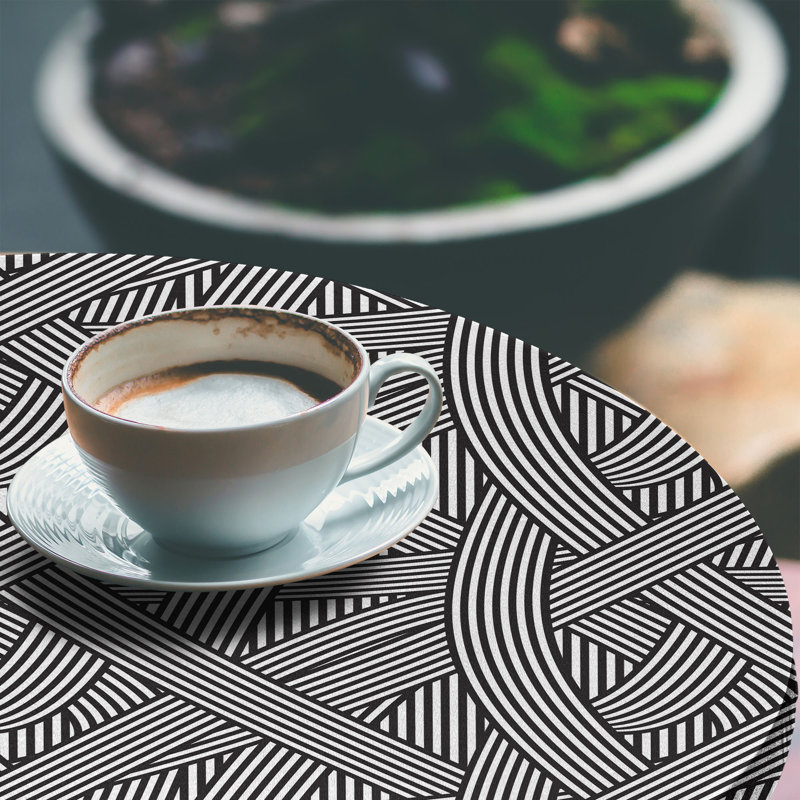 East Urban Home Stripe Fitted Round Tablecloth Diameter Charcoal Grey and White, 64.17" Round