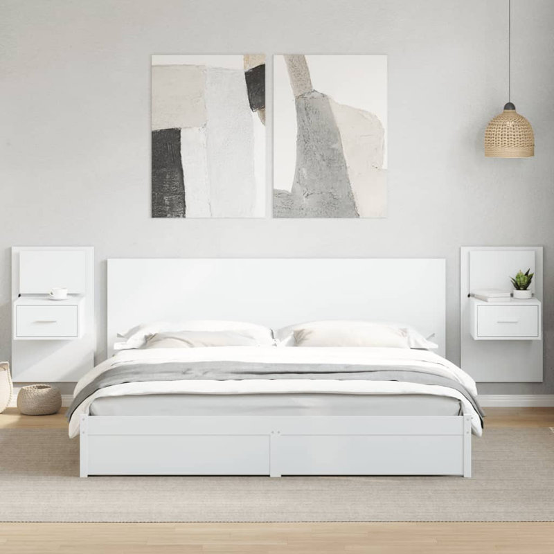 200cm W Bedside Table, White