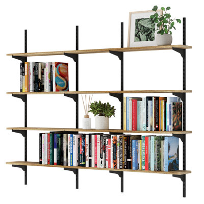 60 Inch Long Floating Bookshelf, Wall Shelf For Living Room, Adjustable Shelves With 6" Deep Boards, Real Wood Shelf, Farmhouse & Boho Decor, Hanging Shelf For Office Supplies, 4 Tier, Burnt