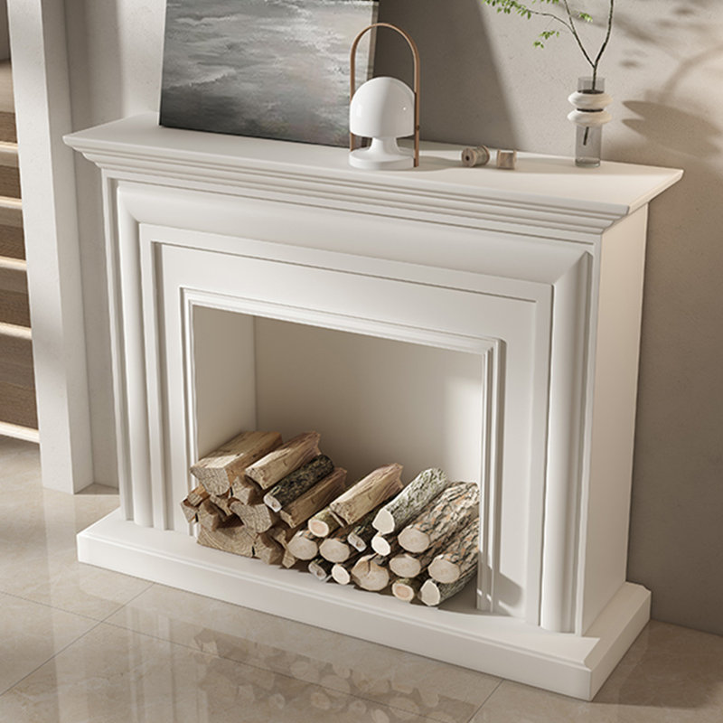 Beige Solid Wood Freestanding Fireplace
