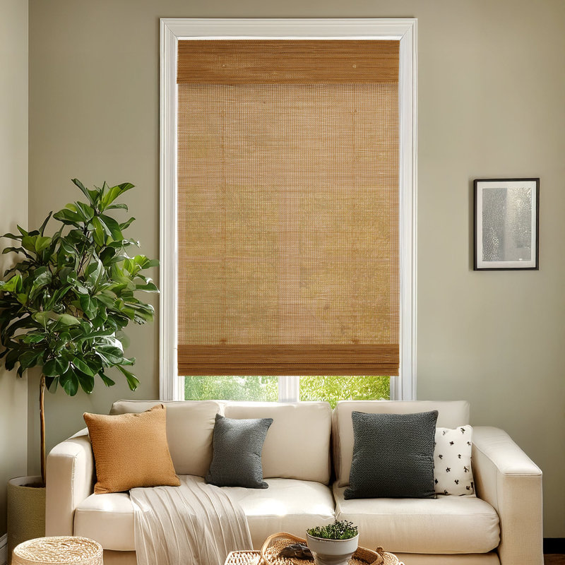 Light-Filtering Cordless Mesh Natural Bamboo Window Shade 49 in. W x 72 in. L, 49"W x 72"L
