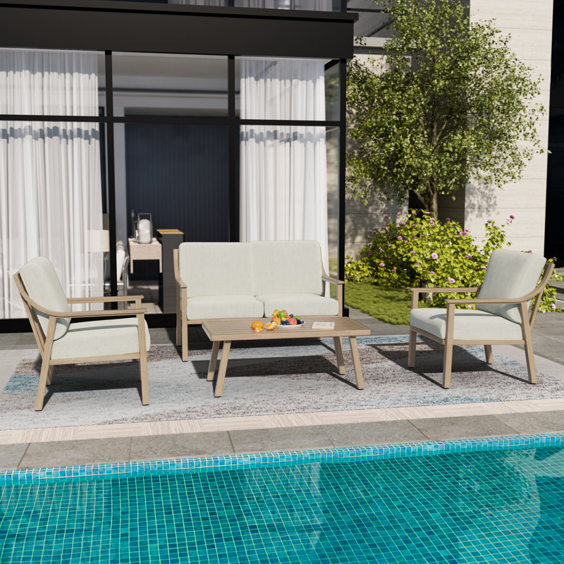 Ensemble de conversation d'extérieur en aluminium 4 pièces avec causeuse et fauteuils Vishali, Beige, Beige