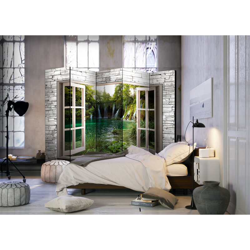 225 cm W x 172 cm H 5 - Panel Solid Wood Folding Room Divider