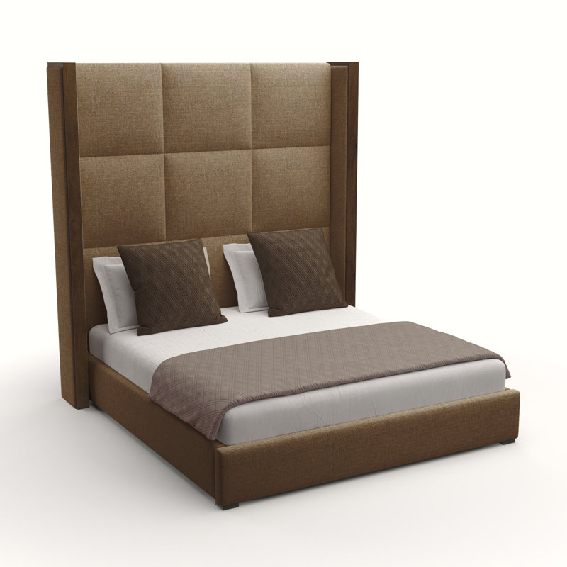 Dipson Upholstered Wingback Bed, Brown Flax Revolution®, Queen (Mid)