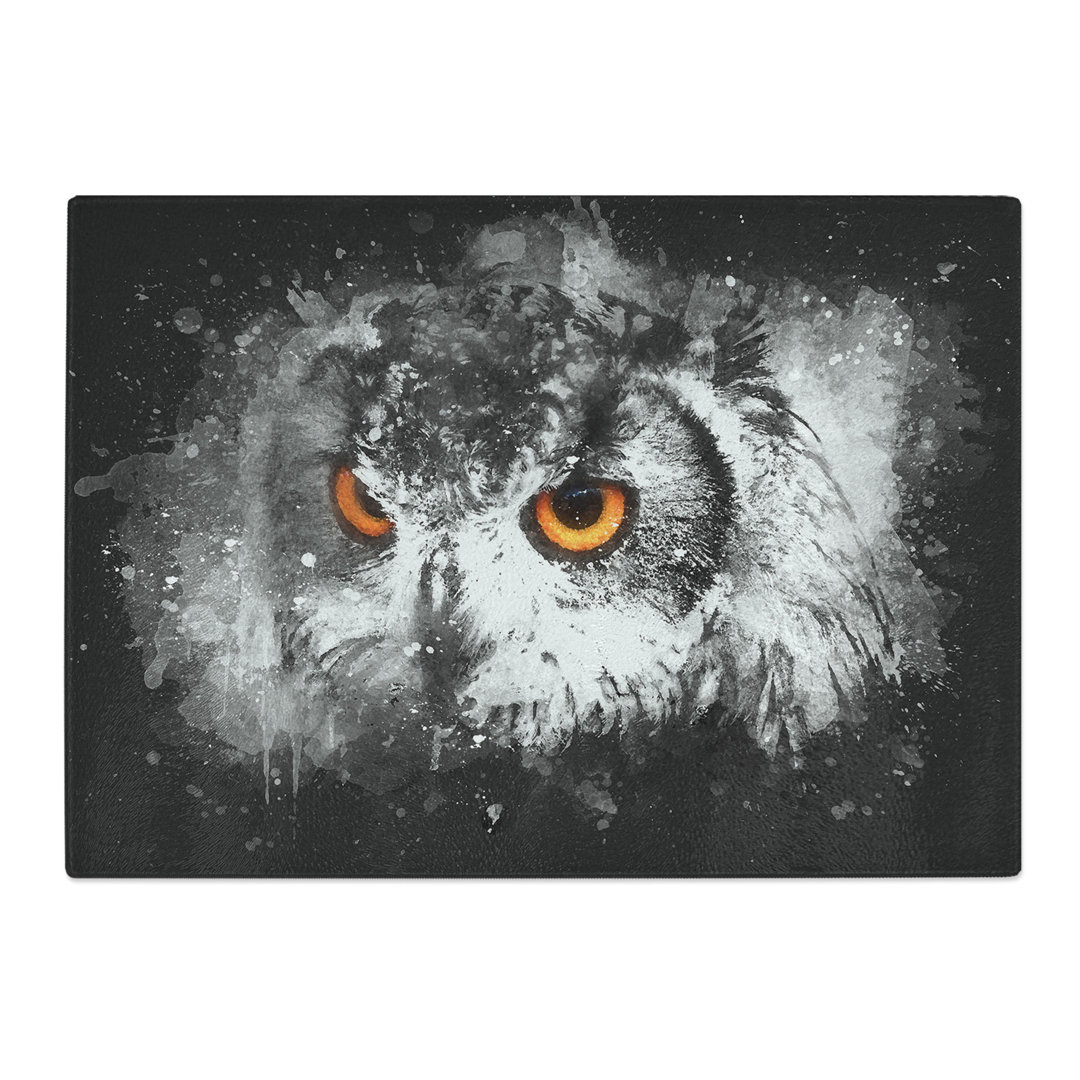 Tempered Glass Orange Eyed Owl Chopping Board