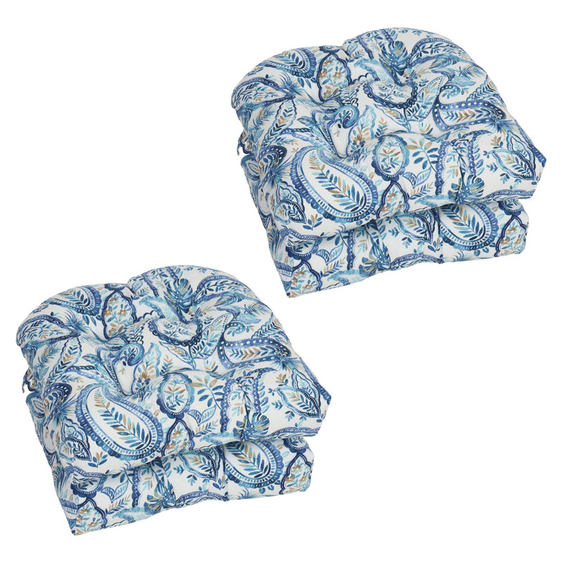 Outdoor 5'' Rocking Chair Seat Cushion, White/Blue Paisley