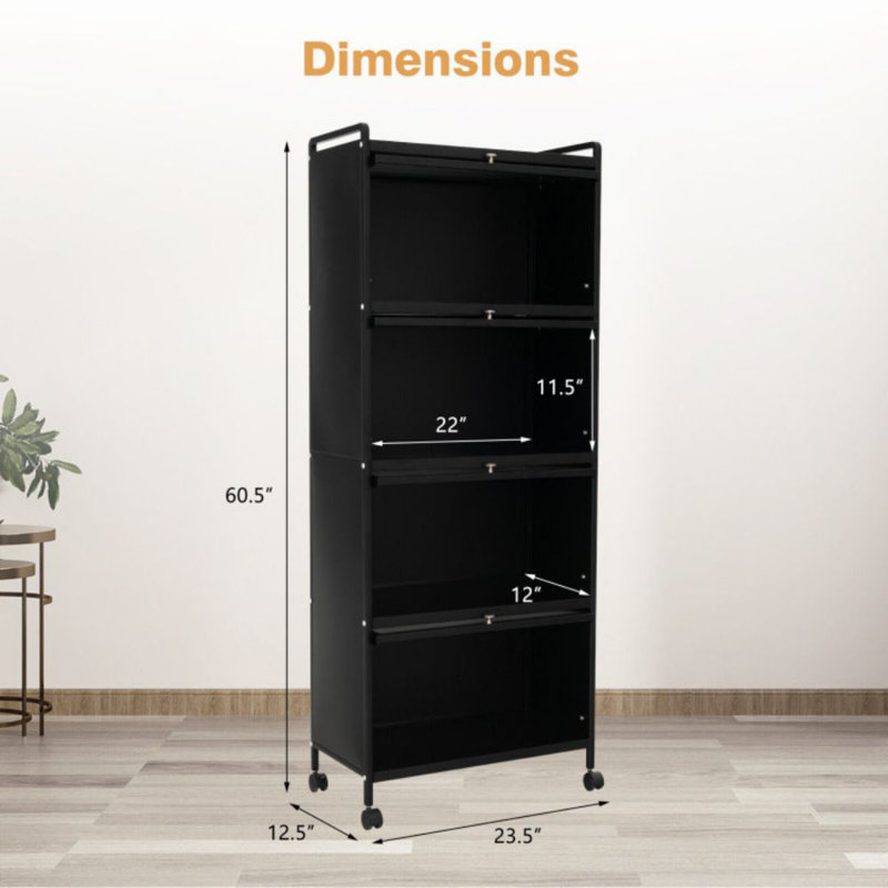 Étagère de boulanger de cuisine à 5 niveaux avec portes rabattables pour PC, Noir