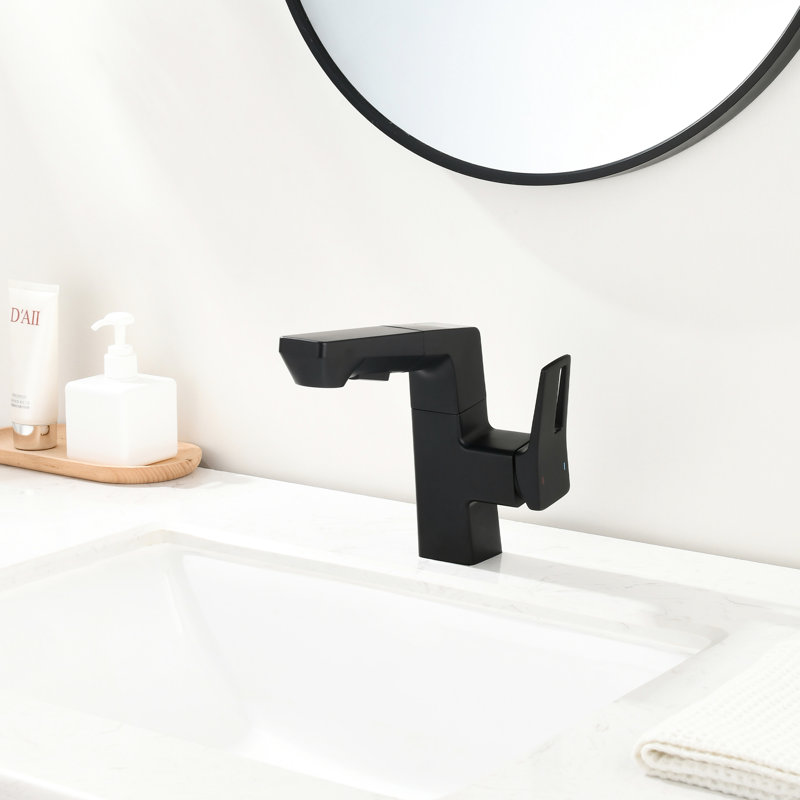 Robinet de salle de bain moderne à DEL intelligent, noir mat, affichage numérique de la température, rétractable, fabrication en métal robuste, fini noir à affichage à un trou, bec de 6,7 po de hauteur, poignée levier, ternissure