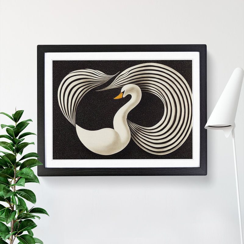 Swan Abstract Art Vol.1 - Single Picture Frame Print, Black Framed, 46cm H x 64cm W x 2cm D