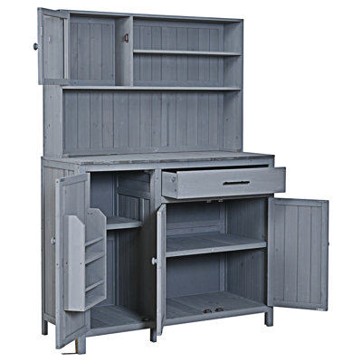 Potting Bench With Hutch Wood Garden Workstation