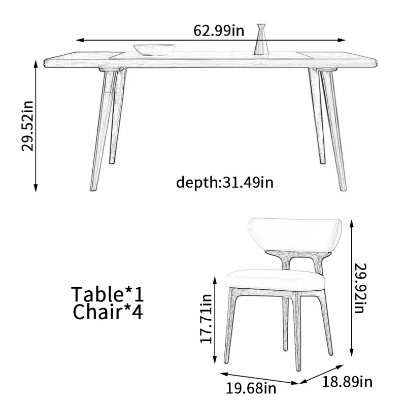 Ensemble de table de salle à manger Durable, H 29,52 po x L 62,99 po x l 31,49 po