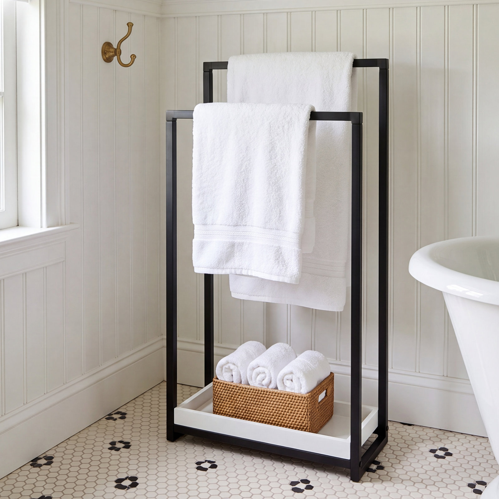 Edenscape 2-Tier Freestanding Towel Rack, Matte Black