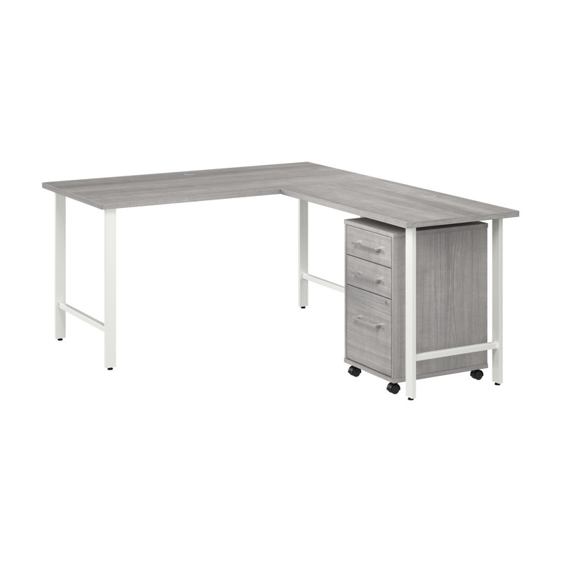 Bush Business Furniture Hustle 60W X 30D L Shaped Computer Desk With 3 Drawer Mobile File Cabinet - Reversible, Gray