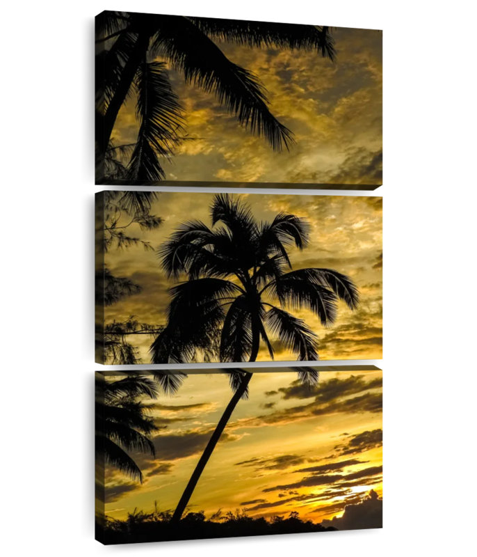 Silhouette de palmier au coucher du soleil, H 38 po x l 18 po