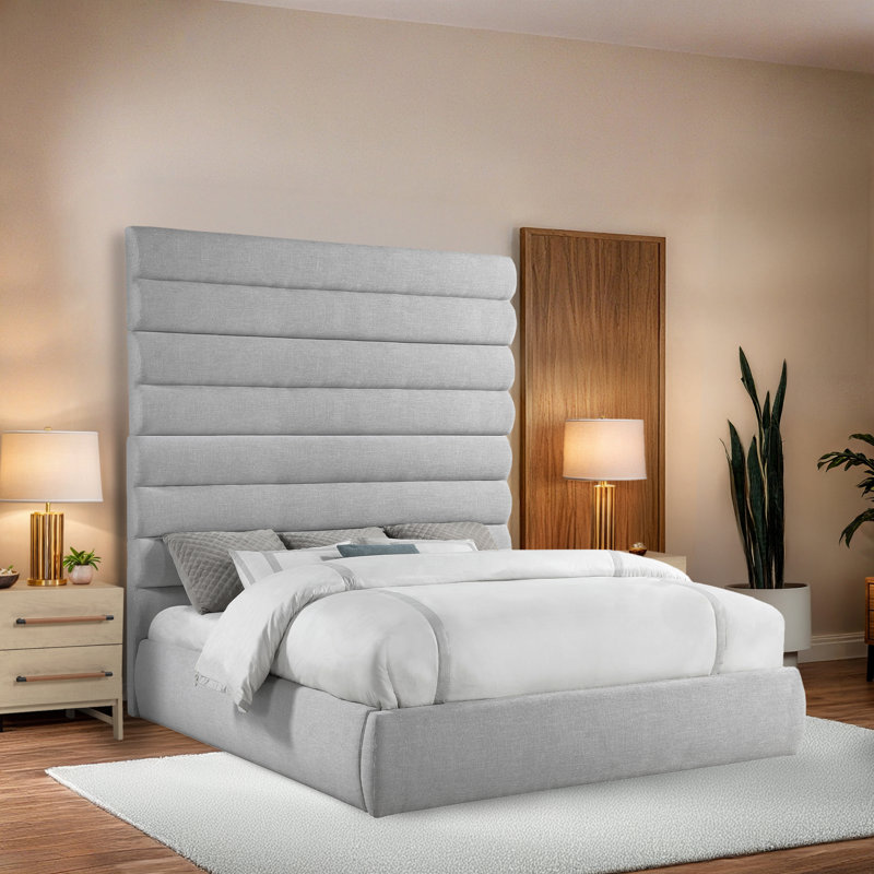 Adam Linen Textured Fabric Bed, King, Grey Linen Textured Fabric