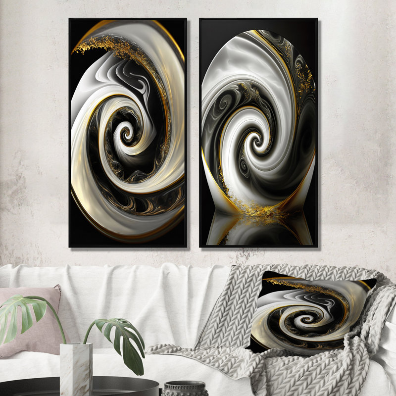 «Abstract Modern Swirl», 2 pièces sur toile, H 40 po x l 40 po, Cadre noir