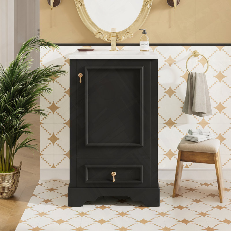 Meuble-lavabo moderne avec lavabo en céramique et rangement intelligent, Noir