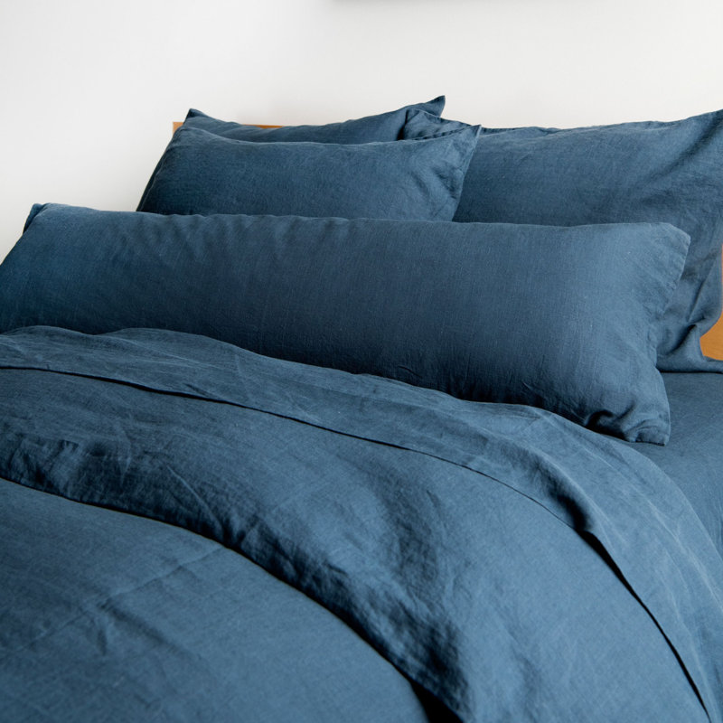 100% French Linen Duvet Cover & Sham Set, Queen Duvet Cover + 2 Standard Pillow Shams, Baltic