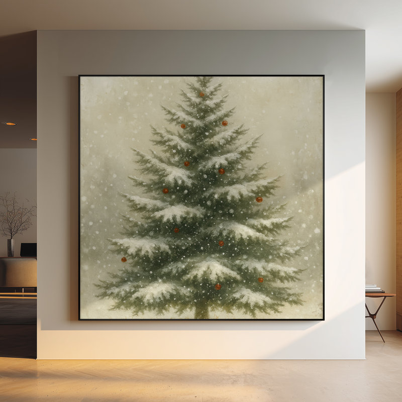 Très grand reproduction d'art sur toile - Pin vert de Noël - Décoration d'entrée de ferme - "Cadre à assembler requis (cadre non fini)"