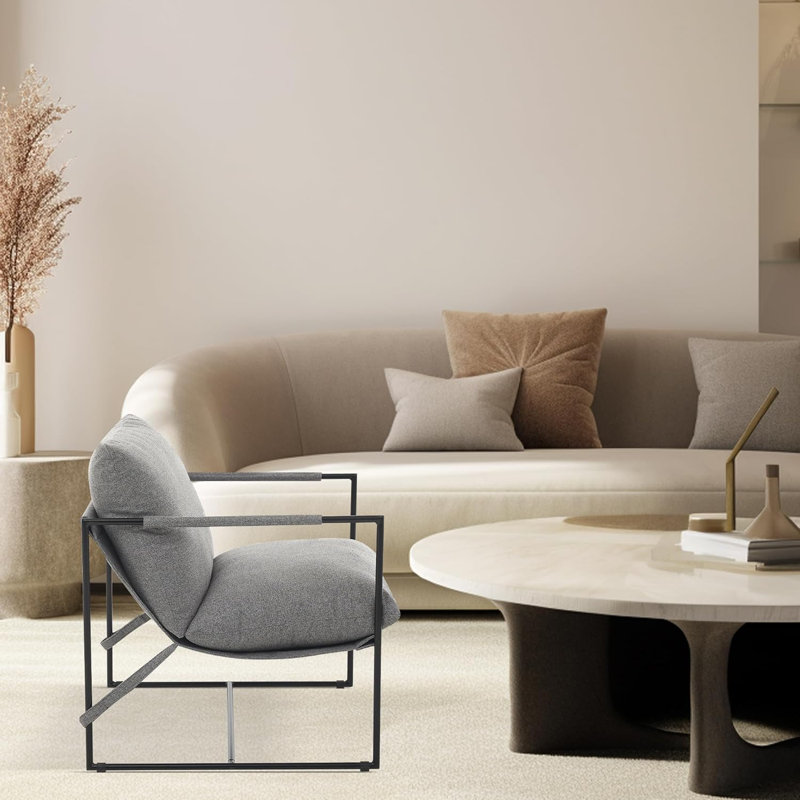 Modern Accent Armchair, Gray Linen