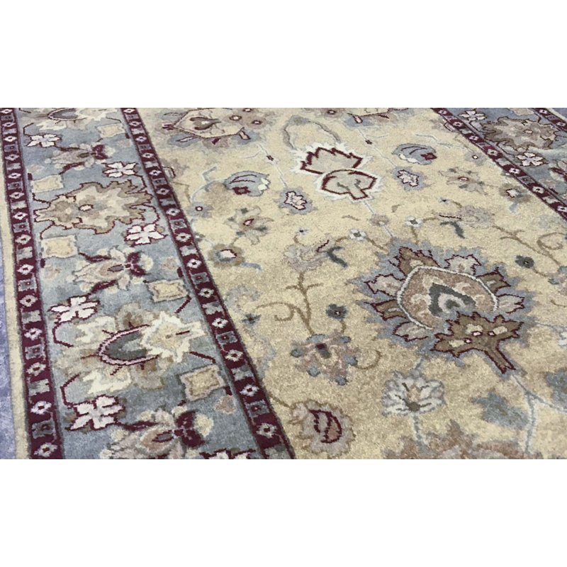 Hand-Knotted High-Quality Gold and Light Green Runner