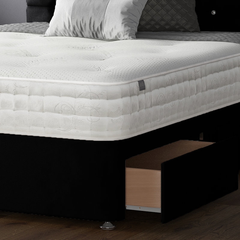 Galarza Divan Bed Base, Single (3'), Black, 2 Left Drawers