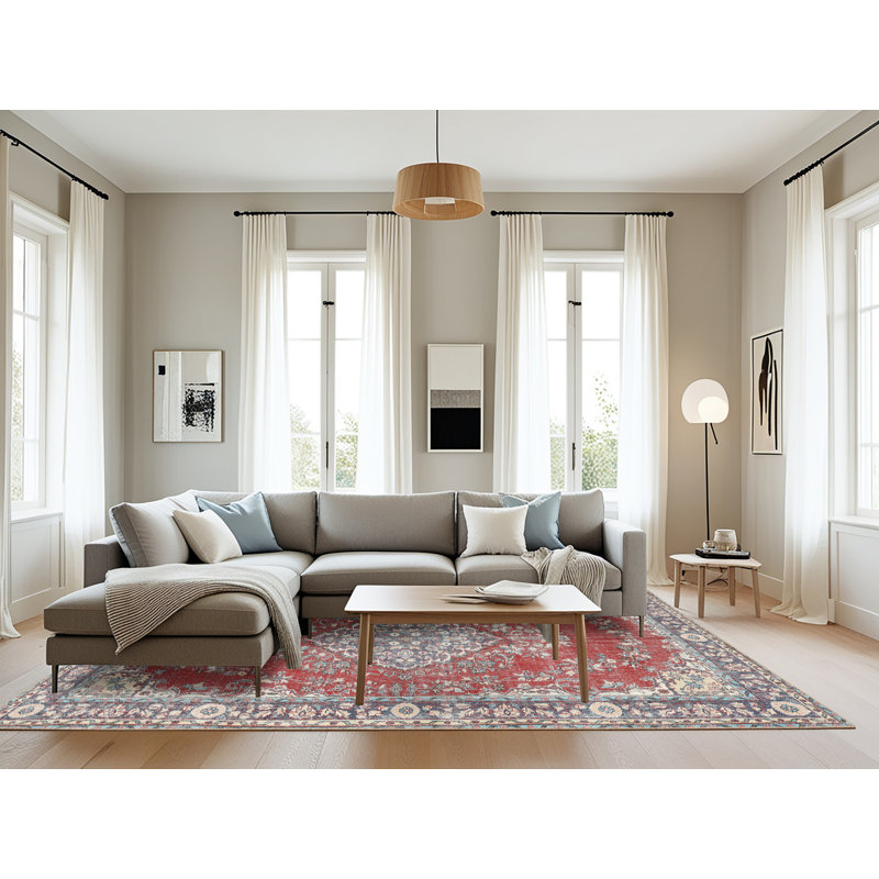 Tapis décoratif en laine rouge oriental, Rectangle 8 pi x 10 pi