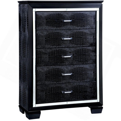 1 pièce Commode crocodile texturée style contemporain à poignée croisée en diamant à queue d'aronde anglaise avec 5 tiroirs et miroir