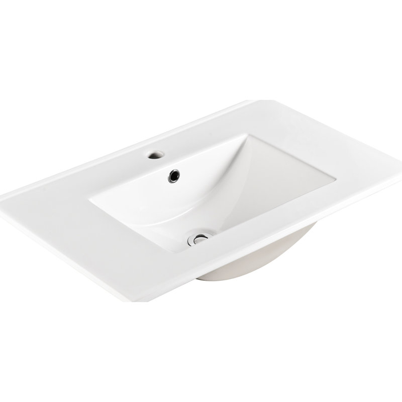 Dessus de meuble-lavabo en céramique, 30 po, lavabo blanc lustré, P 29,9 po x l 18,3 po H 6,7 po, et comptoir, fini, matériau