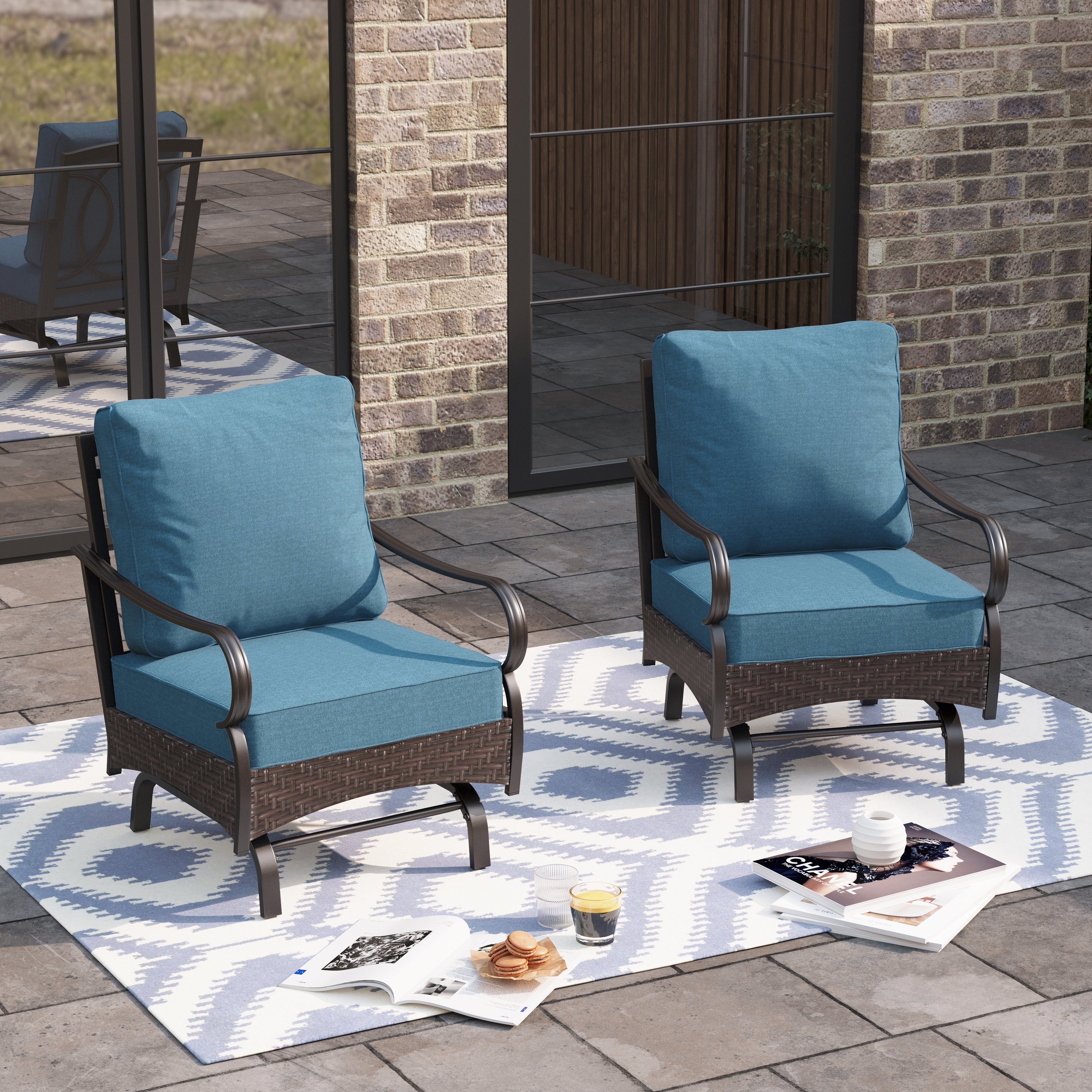 Rocking Patio Lounge Chairs With Cushions (set Of 2)