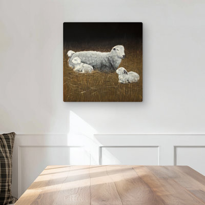Sheep and Lambs Metal Print - Beige Farm Animals Home Decor