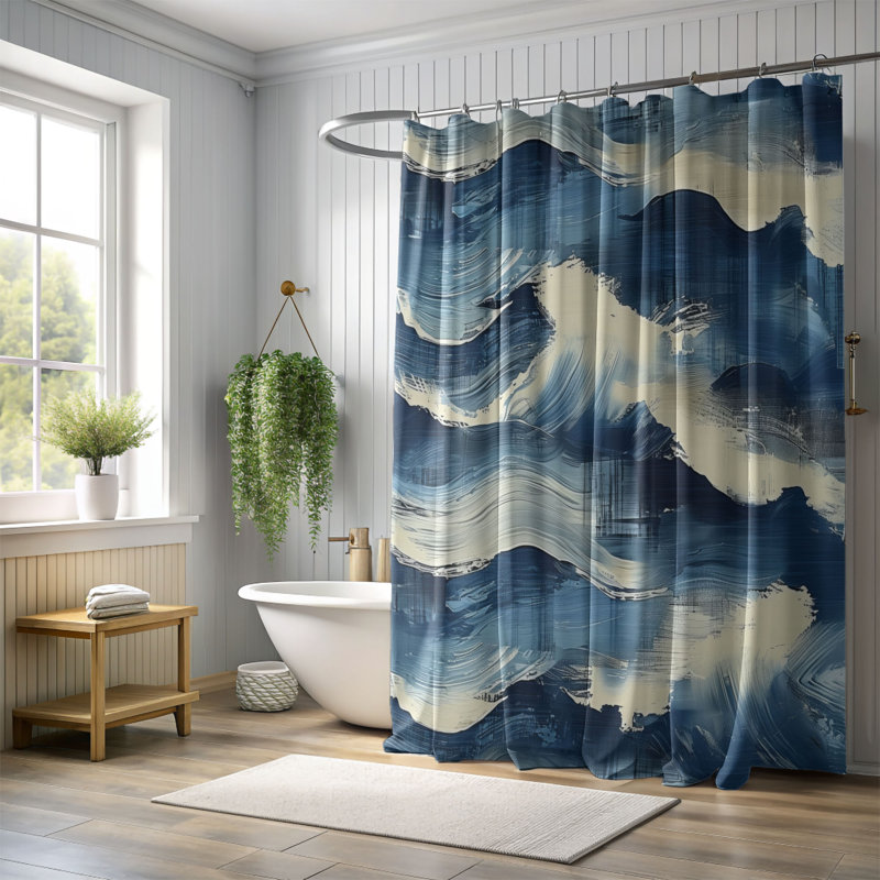 Rideau de douche Blue Strokes - Premium, H 74 po x l 71 po