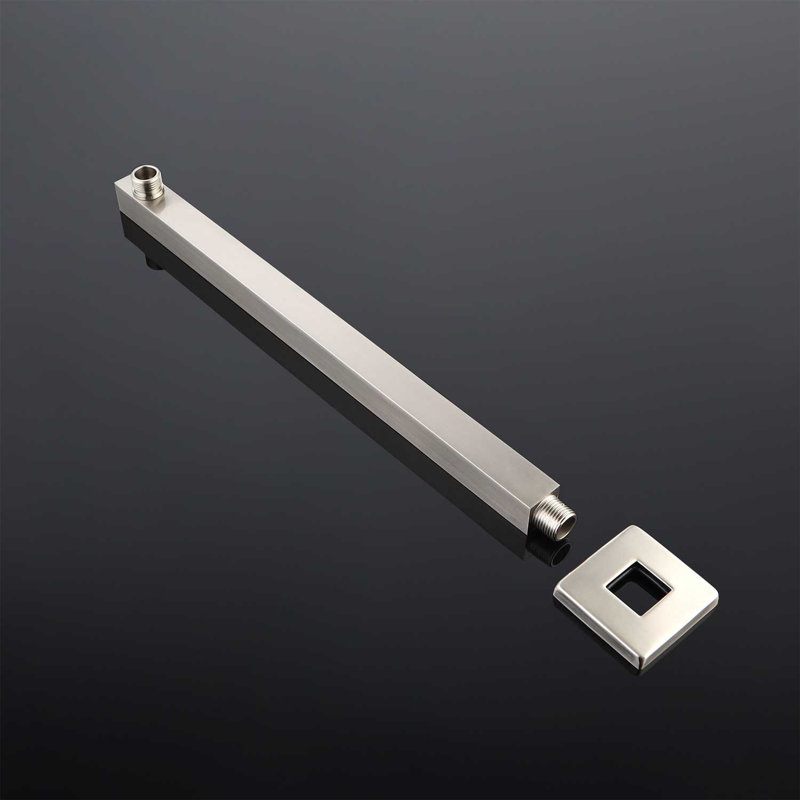 Bras de douche carré avec bride, acier inoxydable, fixation murale pour salle de bain, nickel brossé, Nickel brossé