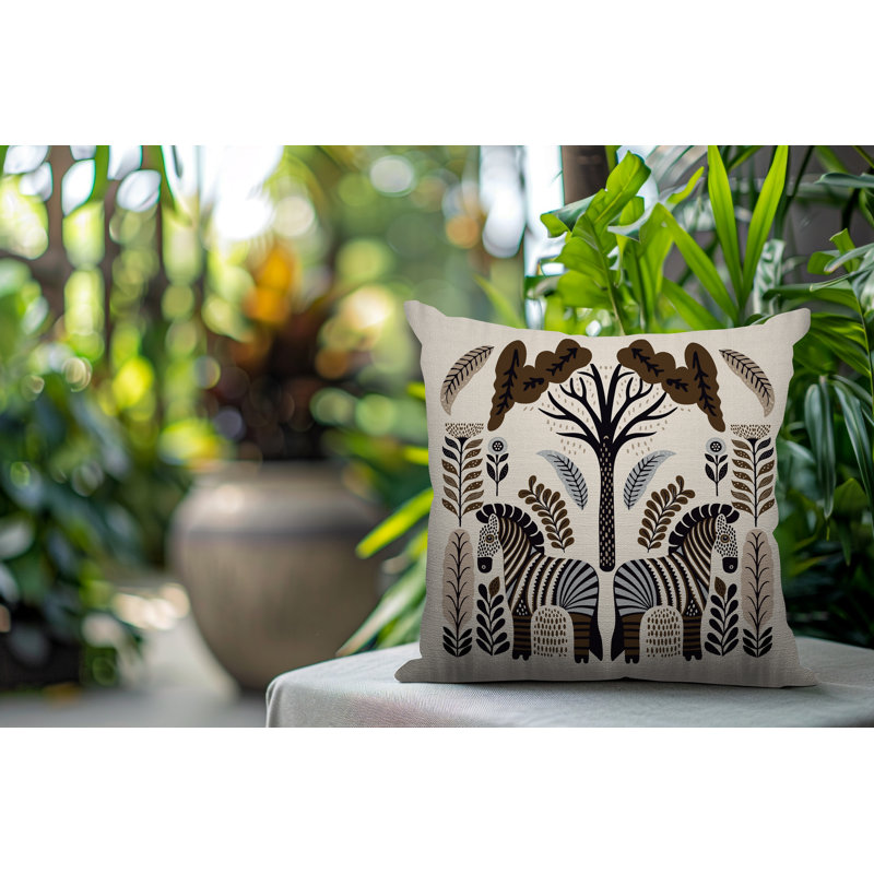 Oreiller carré réversible intérieur / extérieur Zuby Zebra, Carré 19 po, Beige