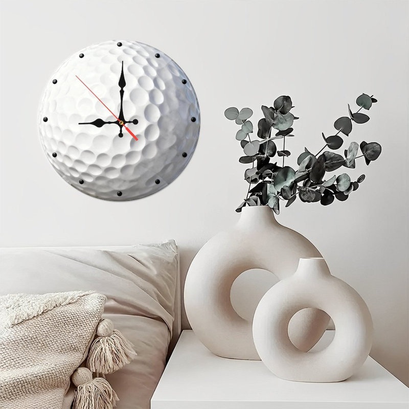 Horloge murale ronde en bois 10 po, mouvement à quartz silencieux, imprimé UV, à piles, Golf