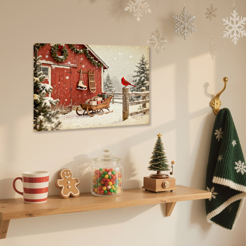 «Winter Barn Scene», art mural, H 16 po x l 24 po