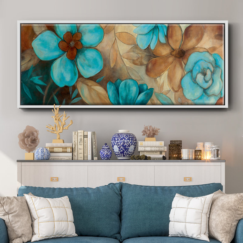Garden Blues I- Framed Canvas, 24" H x 60" W