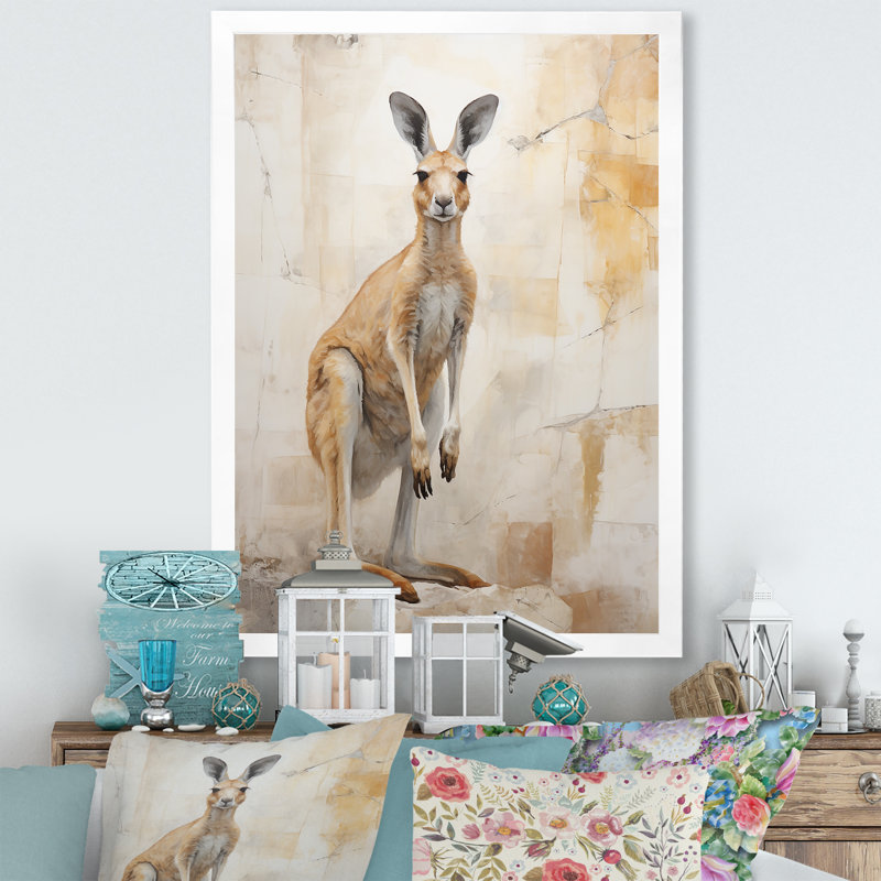 Minimal charmant kangourou III sur toile, Cadre photo blanc, H 40 po x l 30 po x P 1,5 po
